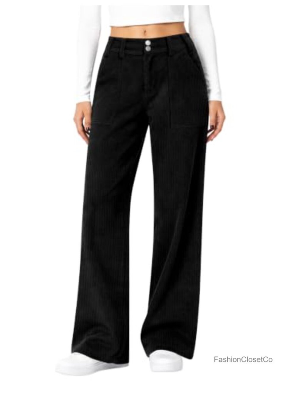 Corduroy Pants Wide Leg Mid Rise Casual Fall Winter Relaxed Fit